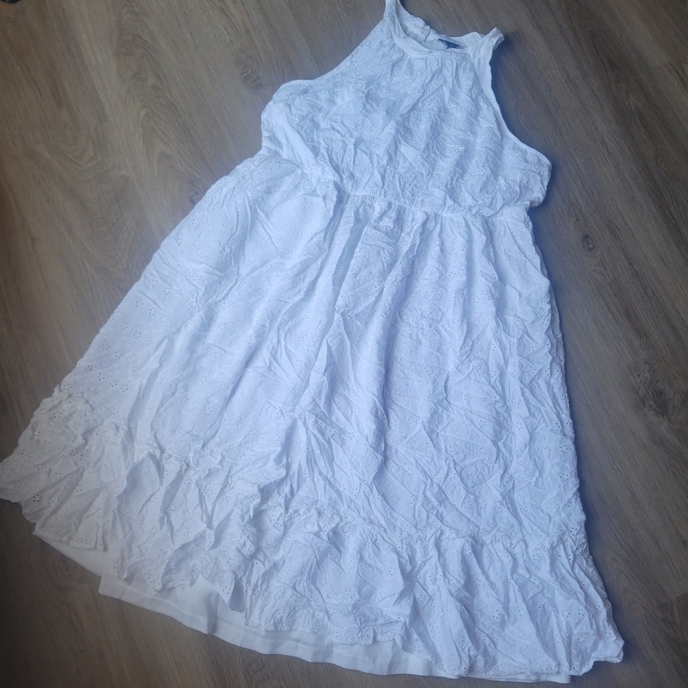 Torrid Dress Womens 2 White Eyelet Halter Midi Boho Summer Tiered Embroidered